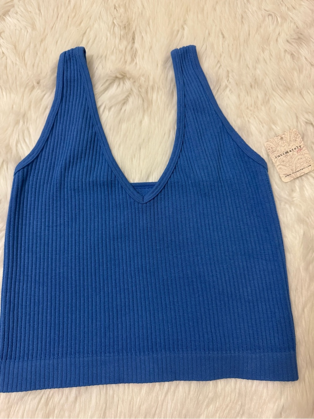 Free People Intimately Solid Rib Brami Crop Top Y2K Indigo Blue Sz XS S NWT